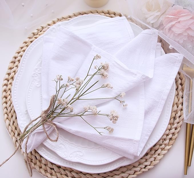 Dinner Cloth Napkins, 100% Natural Soft Cotton, 12 Pieces, White, 16”x16”, Set of 12