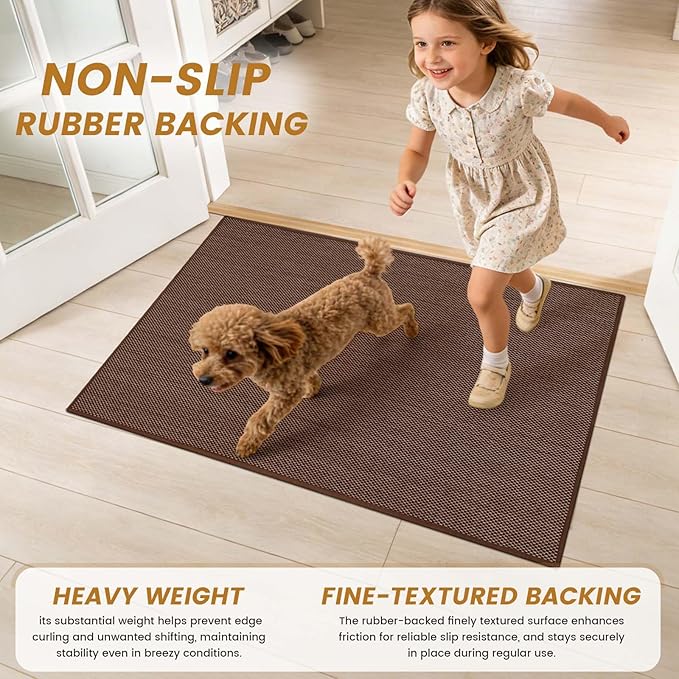 SMILOOL Front Door Mat Indoor Entrance, 17" x 30" Non-Slip Inside Door Mats for Entryway, Dirt Resistant and Absorbent Washable Doormat, Low Profile Entry Way Doormats for Patio, Porch, Dark Brown
