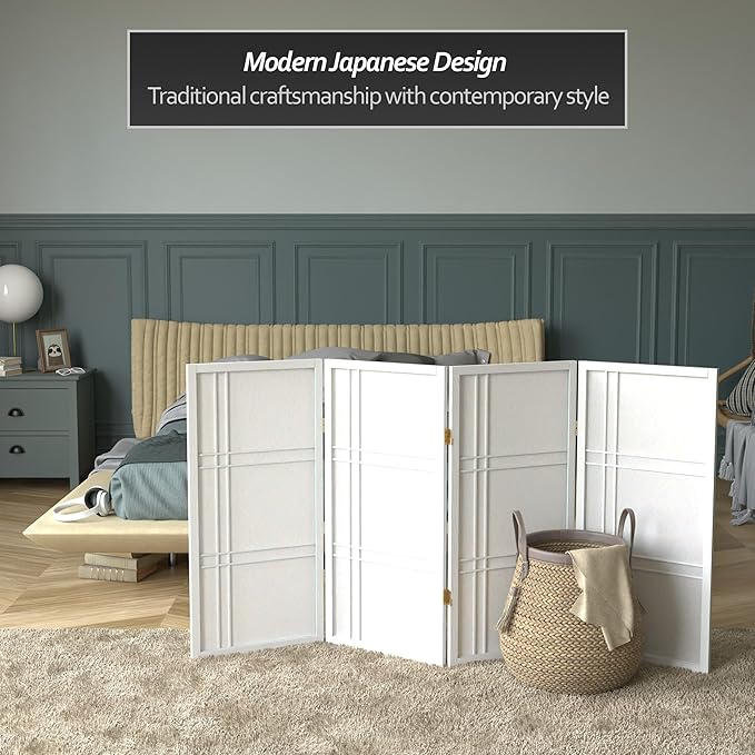 3 ft. Short Double Cross Shoji Screen - White - 4 Panels