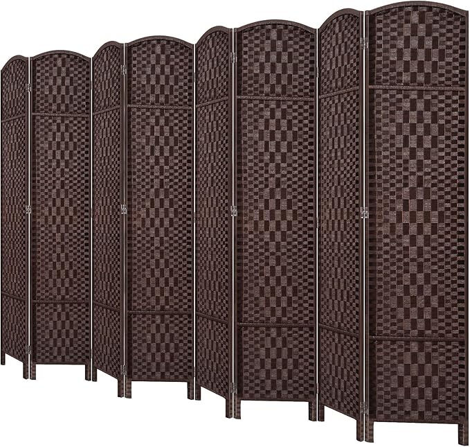 HALLYBEE Room Divider, Room Dividers and Folding Privacy Screens, 16in Privacy Screen, 8 Panel Temporary Wall Partitions, 6ft Space Separation Panel Screen, Brown