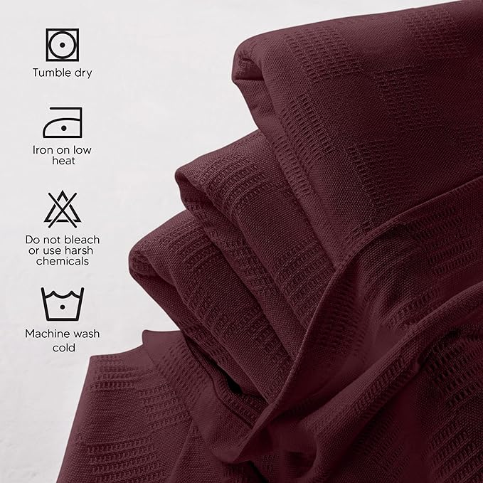 Utopia Bedding 100% Cotton Thermal Blanket Burgundy King Size Soft, Lightweight, Breathable, Cozy Spring and Summer Blankets for Bed, Home Room Decor Gifts for Women and Men (90x108 Inches)