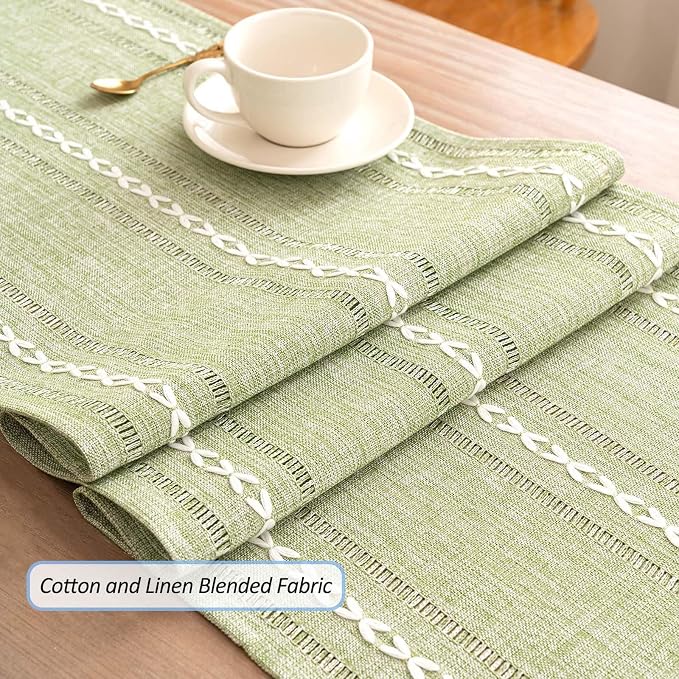 Table Runner, Rustic Farmhouse Linen Waterproof Table Runners for Holiday Party, Dresser Decor and Dining Room Decorations-Sage Green-14"x108", 8-10 Seats