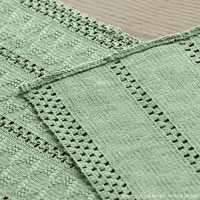 Artoid Mode Light Green Farmhouse Woven Rustic Hollow Table Runner, Seasonal Holiday Hollow Kitchen Dining Table Decoration for Home Party Decor 12x108 Inch