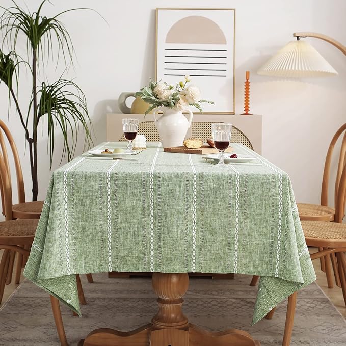 Chassic Rectangle Tablecloth 54 x 72 Inch, Farmhouse Boho Linen Table Cloths, Wrinkle Free & Washable Tablecloths for Small Dining Tables, Spring Kitchen Decor – Hemstitch Sage Green