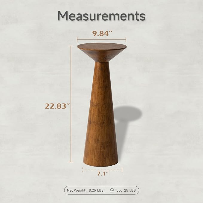 COZAYH 22.8” Tall Round Martini End Table, Walnut – Solid Pine Wood Pedestal Accent Drink Stand with Tapered Base – Farmhouse Modern Furniture for Living Room, Bedroom & Small Spaces