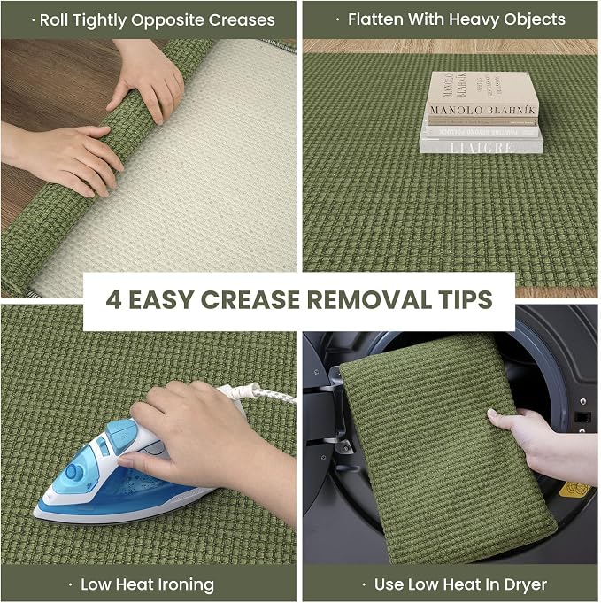 IOHOUZE Washable Runner Rug 2.6x12 Non Slip Rubber Backed Extra Long Hallway Runner Entryway Runner Indoor, Kitchen Rugs Woven Cotton Floor Carpet for Hall Entrance, Olive Green/Earthy Green