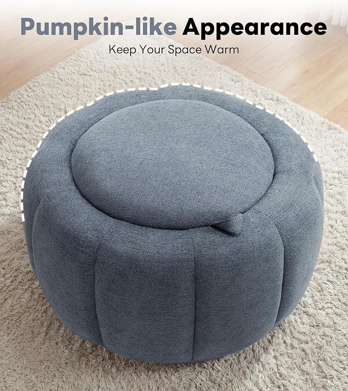 Tbfit Round Storage Ottoman - No Assembly Required, Storage & Sturdy Structure Multi-Functional Seat/Footrest for Living Room, Bedroom & Kids Room Soft Fabric for Family Home Use
