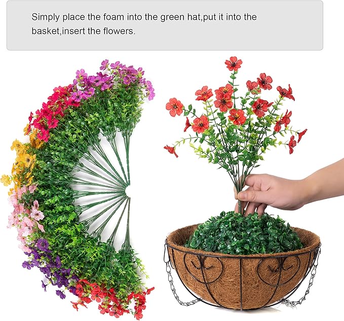 HyeFlora Artificial Fake Hanging Plants Flowers with Basket Outdoor Decor Faux Silk Dasiy Flower Arrangements in Pot Planter for Porch Home Indoor Patio Garden Yard Decoration
