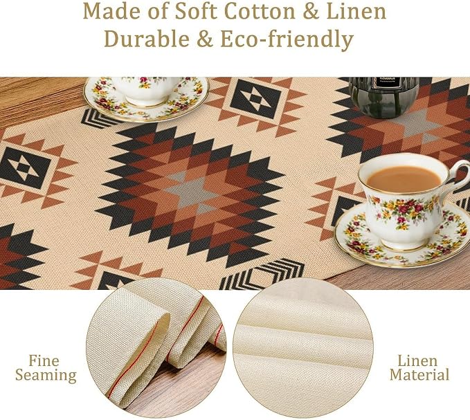 Aztec Southwest Table Runner,Ethnic Style Design Geometric Table Runners Table Setting Decor for Garden Farmhouse Wedding Party Holiday Dinner Home Coffe 13x120 Inch