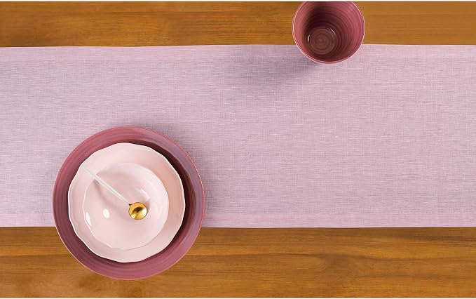 Solino Home Linen Small Table Runner 36 Inches - Athena, 100% Pure Linen Bubblegum Pink Table Runner 14 x 36 Inch Ideal for Dresser and Coffee Tables - Summer