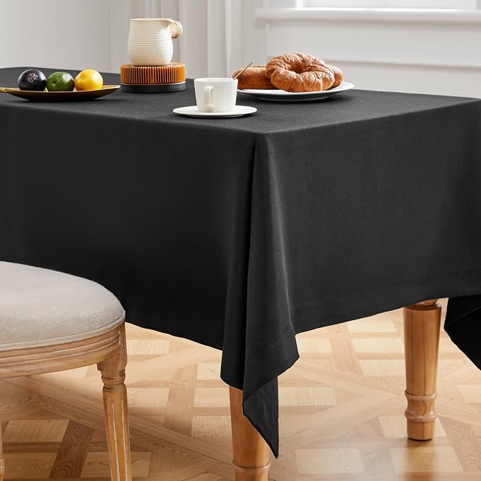 ZeeMart Basic Linen Textured Table Cloth, 52 x 70 Inch Black, Farmhouse Style Black Rectangle Tablecloth, Wrinkle Resistant Washable Heavy Weight TableCloths