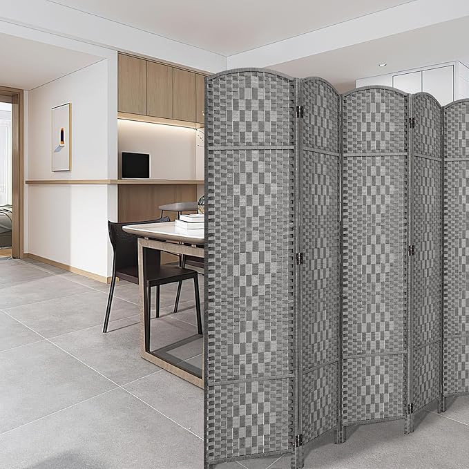 HALLYBEE Room Divider, Room Dividers and Folding Privacy Screens, 16in Privacy Screen, 6 Panel Temporary Wall Partitions, 6ft Space Separation Panel Screen, Grey