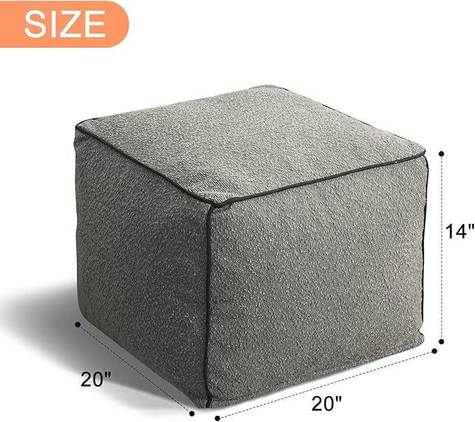 Pouf Ottoman Stuffed Modern Foam Filled Foot Rest Poufs for Living Room Chair Decorative 20 X 15 Inches Boho Relax Stool Floor Poufs Foot Rest for Living Room,Grey