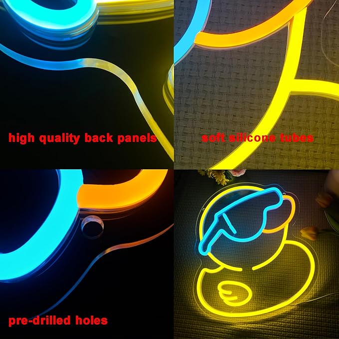 Cool Duck Neon Sign, USB Powered Dimmable LED Neon Light Cute Bathroom Decor for Children, for Rubber Duck Party Decorations Playroom Bedroom Man Cave Decor Bar, Rubber Duck Gifts for Kids(13.3*12in)