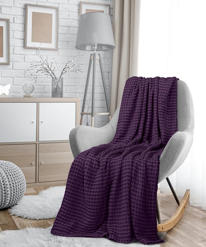 Utopia Bedding 100% Cotton Waffle Weave Blanket Twin Size for Couch Sofa Bed - Lightweight, Breathable Summer Blankets Soft and Cozy, Gifts for Women Home Room Decor (Plum, 90x72 Inch)
