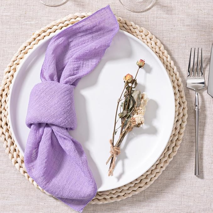 MLMW Purple Lavender Cloth Napkins Set of 10 Linen Summer Napkins Cloth Bulk Washable Table Napkins 16.5"×16.5" for Wedding Party Baby Bridal Shower Birthday Table Decorations