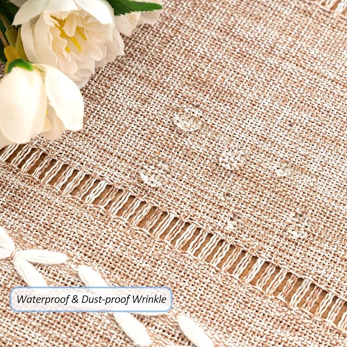 Table Runner, Rustic Farmhouse Linen Waterproof Table Runners for Holiday Party, Dresser Decor and Dining Room Decorations-Light Coffee-14 x72, 4-6 Seats