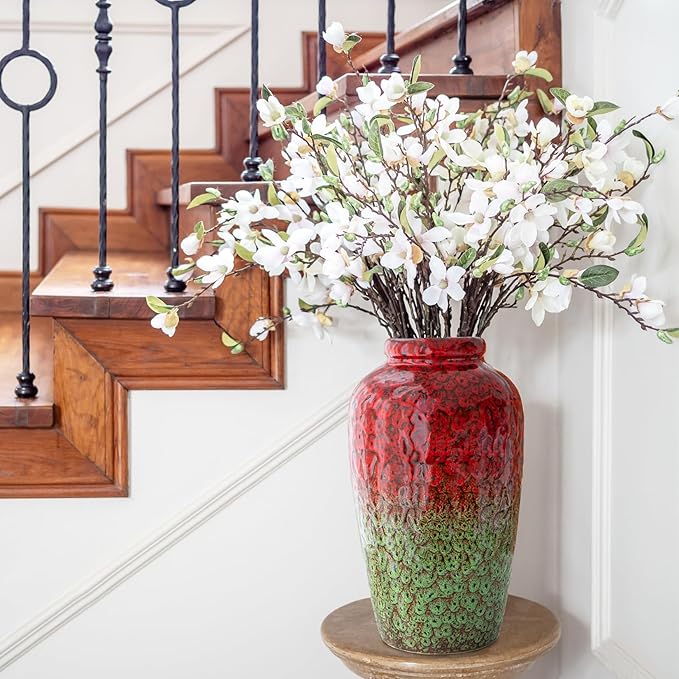 Unique Ceramic Flower Vase, Modern Home Decor for Living Room, Tables, Shelves & Enterways,11Inch Tall Red Green Vase Gift for Housewarming, Wedding, Birthday