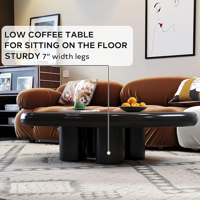 Guyii Cloud Coffee Table, Cute End Table, Modern Coffee Table, Black Cartoon Coffee Tables, Irregular Indoor Tea Table for Living Room with 4 Legs, 46.06"