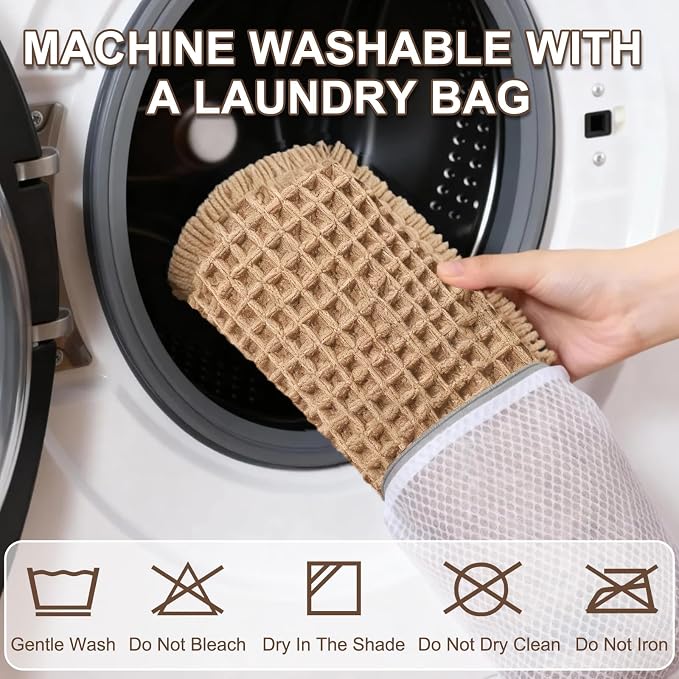 Hiasan Set of 2 Waffle Bath Mat, Super Absorbent Non Slip Bathroom Boho Rug with Tassels, Machine Washable Bath Mats for Bathroom, Ultra Soft Rubber Backed Rug, Brown, 16" x 24" + 24" x 60"