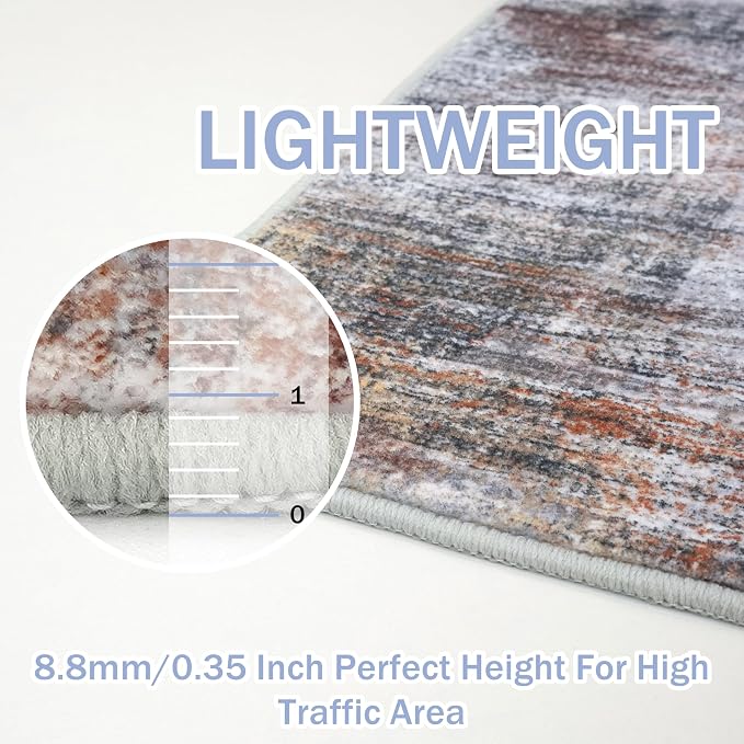 IOHOUZE Abstract Runner Rug 3x7 Ft Washable Runners for Hallways, Non Slip Kitchen Runner Printed Faux Wool Entryway Runner Indoor, Modern Abstract Floor Carpet for Hall Kitchen Bedroom, Orange Grey