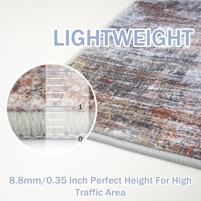 IOHOUZE Abstract Runner Rug 2x4 Ft Entryway Rugs Washable Door Mat Indoor Entrance, Rubber Backed Entryway Runners, Printed Faux Wool Non Slip Floor Carpet for Foyer Front Door Sink, Orange Grey
