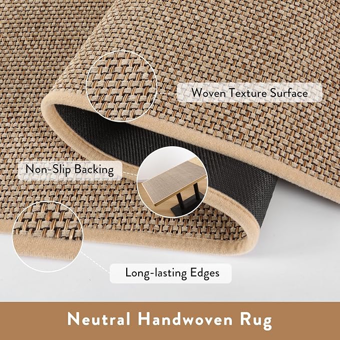 Lahome Noe Farmhouse Washable Runner Rug, 2x8 Hallway Runner Rug Non Slip for Entryway Indoor Washable Carpet for Hallway 8ft Neutral Kitchen Mats for Floor Entry Bathroom, Beige