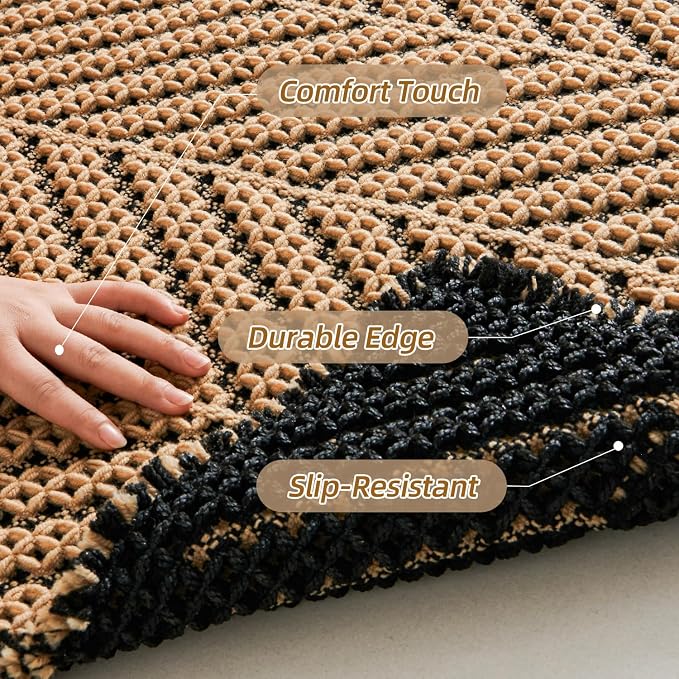 Sunfly Waffle Bath Mat, Boho Bathroom Rugs Non Slip Washable Super Absorbent Quick Dry Bath Mat Farmhouse Bathroom Decor, 24"x36" Black &Khaki