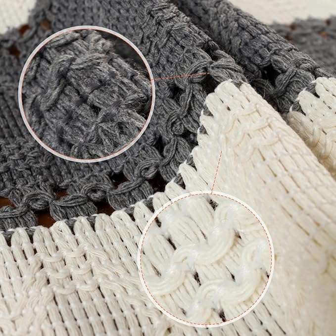 Boho Table Runner with Tassels 72 Inches Long Fringes Grey Soft Cotton Farmhouse Rustic Modern Spring Dining Coffee Table Runner for Festival Party Home Christmas Decoration
