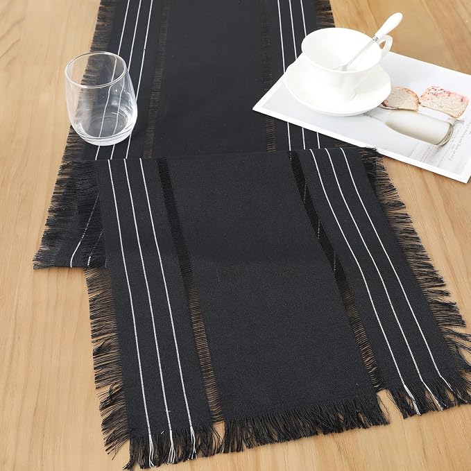 Chassic Farmhouse Style Table Runners, Rustic Boho 72 inches Long Table Runner for Dining Room,Holiday, Party and Wedding Tabletops Decor, 14 x 72 inch - Black