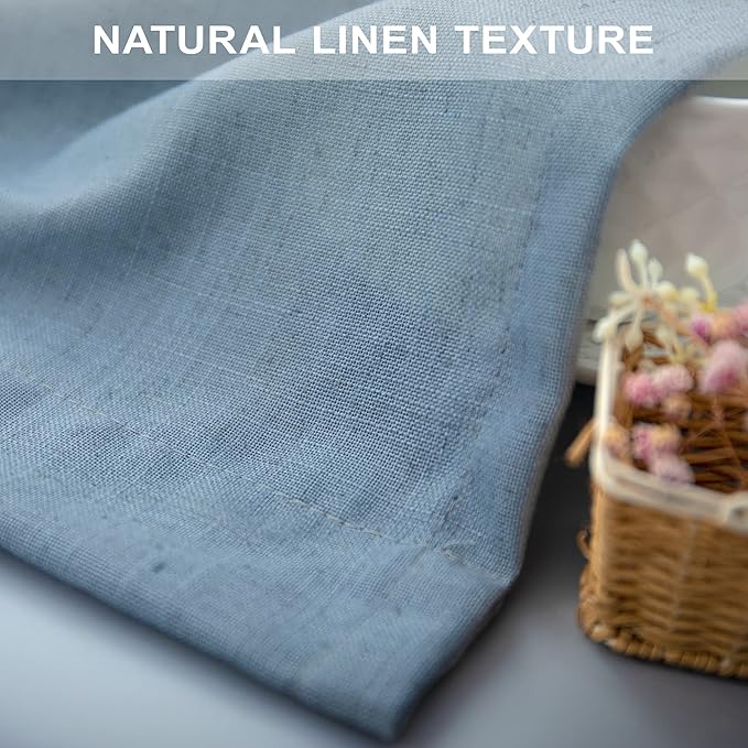 Light Blue Curtains 38 Inch Wide for Living Room 2 Panels Back Tab Pocket Light Reducing Semi Sheer Linen Long Skinny Small Country Blue Curtains for Bedroom Side Windows Grey Blue Width 38x84 Length