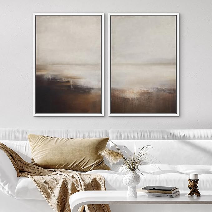 SIGNWIN Framed Canvas Print Wall Art Neutral Landscape Subtle Brown and Gray Tones Illustrations Modern Art Decorative Contemporary for Living Room, Bedroom, Office - 24"x36"x2 White