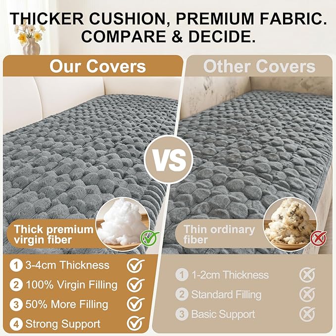 Smiry Couch Covers for Dogs Washable, Non Slip Fuzzy Pet Couch Covers for Sofa, Soft Thick Sofa Slipcovers Furniture Protector Pet Friendly (Grey, 27.6" x 70.9")