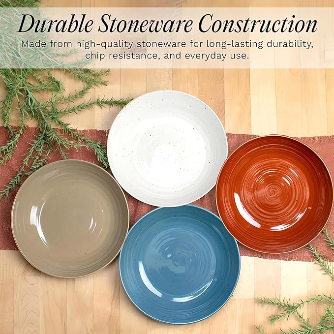Sango Siterra Painter's Palette Stoneware Pasta Bowls (Set of 4) – Pasta & Serving Bowls, Earthy Reactive Glaze, Multi Assorted Colors, Microwave & Dishwasher Safe, for Everyday Dining & Entertainment