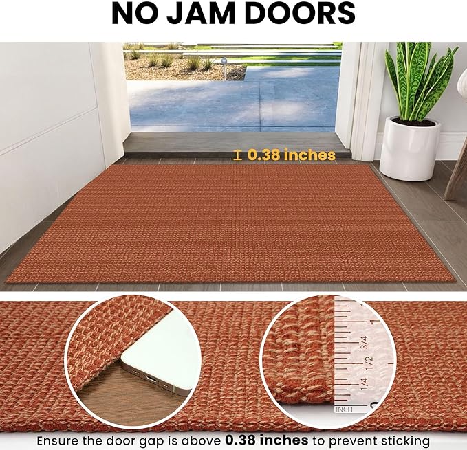 IOHOUZE Washable Runner Rug 3x8 Non Slip Rubber Backed Wide Hallway Runner Entryway Runner Indoor, Kitchen Rugs Woven Floor Carpet for Hall Entrance Bedroom, Burnt Orange/Tan