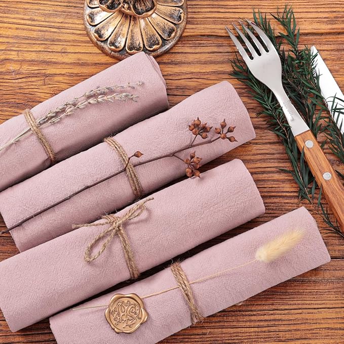 Socomi Cloth Napkins Pink Summer Washable Reusable Bulk Linen Cotton Napkins Set of 4 17"x17" for Wedding Party Bridal Baby Shower Birthday Dining Table Decorations