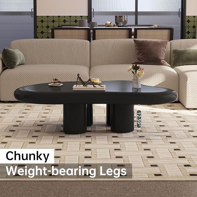 46.06" Black Large Cloud Coffee Table, Modern Round Edge Coffee Table with 4 Sturdy Support Legs and 2.67" Thick Tabletop,Easy Match for Living Room, Bedroom, Balcony,Patio
