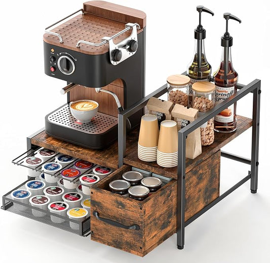 Kssiaz K Cup Holder, 2-tier Coffee Pod Holder for 48 Pods, K Cup Drawer Organizer with Sliding Storage Drawer, Coffee Bar Station Organizer for Countertop, Space Saving, Home & Office, Black