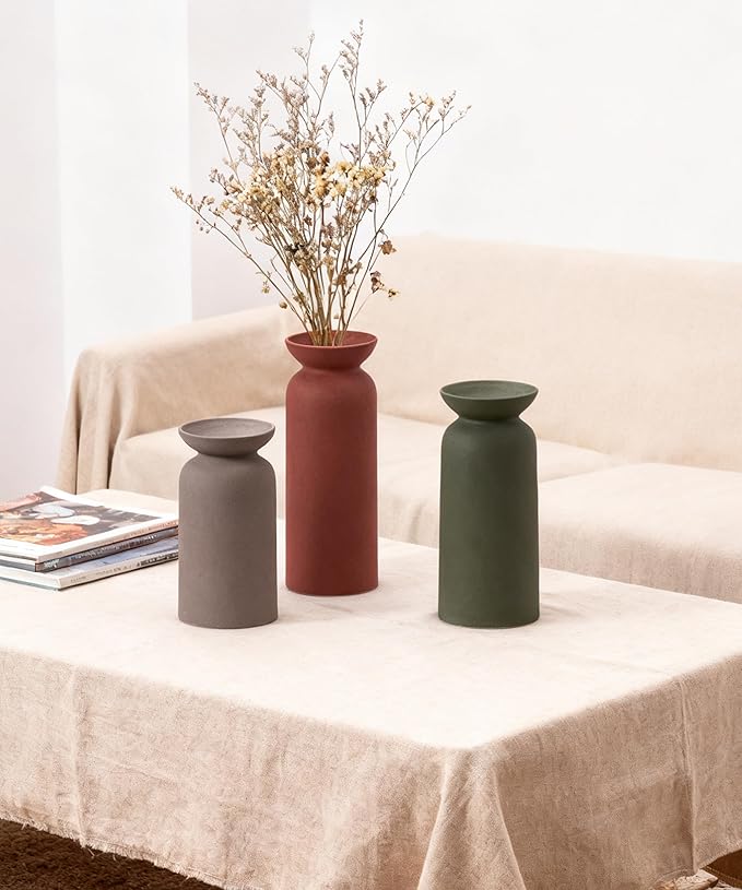 Modern Ceramic Vase Set of 3 Small Flower Vases Boho Farmhouse Style Decorative Vases for Pampas Grass & Dried Flowers Colorful