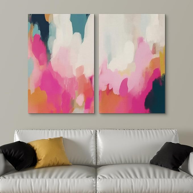 SIGNLEADER Canvas Print Wall Art Set Dynamic Abstract Color Splash Bold Vibrant Illustrations Modern Relax/Calm Multicolor for Living Room, Bedroom, Office - 24"x36" x 2