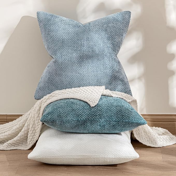 MIULEE Pack of 2 Light Blue Throw Pillow Covers 20x20 Inch Coastal Summer Modern Boho Accent Decorative Pillow Covers Soft Chenille Farmhouse Cushion Covers for Home Decor Couch Bed Sofa Living Room