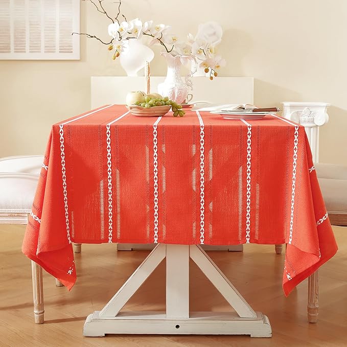 Chassic Farmhouse Style Linen tablecloths, Wrinkle Resistant Washable Dining Room Table Cloths for Small Rectangle Tables - 54 x 72 inches, Hemstitch Maple Orange