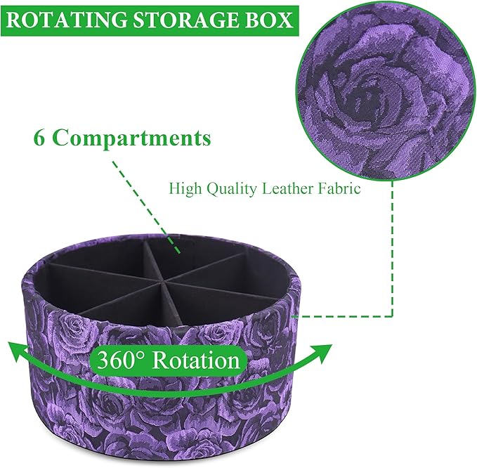 Remote Control Holder, 360°Spinning PU Leather Desk TV Remote Caddy,Desk Storage Box Room Accessories for Controller, Media,Mail,Calculator, Mobile Phone,Pencil(1-B3D Purple)