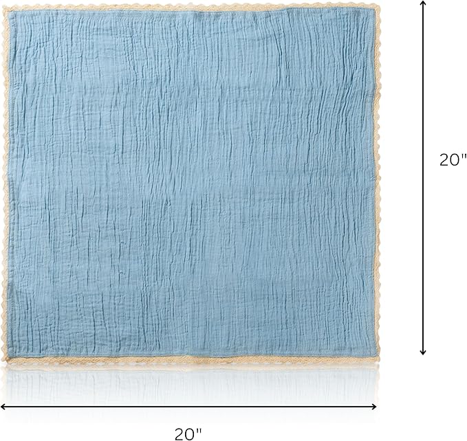 FINGERCRAFT Dinner Cloth Napkin Cotton Muslin Double Gauze 12 Pack with Classic Lace for Everyday Use, Wedding, Party, Christmas, Easter Napkins Cloth are Pre Shrunk and Good Absorbency Aqua Marine