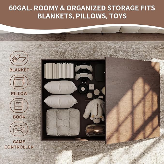 LKTART 31.89" Square Coffee Table with Hidden Storage, Mid-Century Modern Center Table with 3D Sculpted Texture, Lift-Off Flip Top Coffee Tables for Living Room Blankets & Pillows, Real Wood Veneer