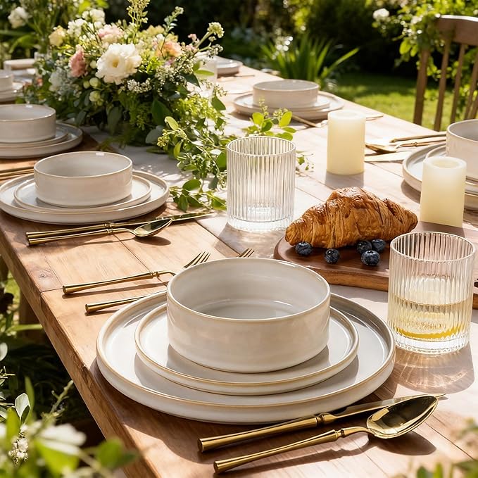 AmorArc Ceramic Dinnerware Sets, Handmade Reactive Glaze Stoneware Plates and Bowls Sets,Highly Chip and Crack Resistant | Dishwasher & Microwave Safe Dishes Set, Service for 6 (18pc)