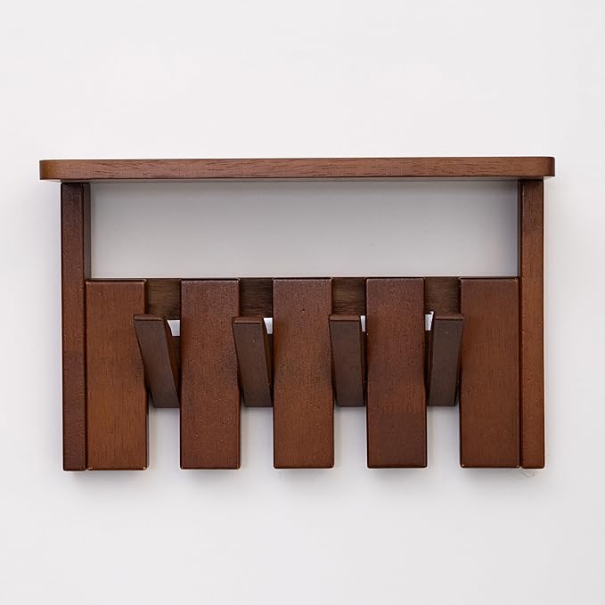 Wooden Coat Rack Wall Mount with Shelf, Heavy Duty Entryway Organizer with 4 Hooks,Coat Hooks Hanger for Coats, Hats, Bags & Towels, Walnut Wall Hanger for Hallway, Bedroom, Kitchen (4 Hooks)