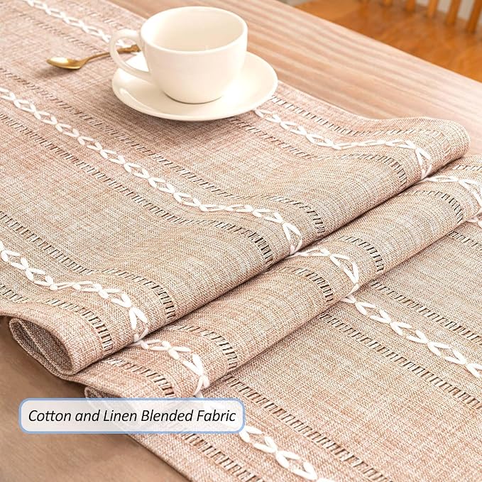Table Runner, Rustic Farmhouse Linen Waterproof Table Runners for Holiday Party, Dresser Decor and Dining Room Decorations-Light Coffee-14 x90, 6-8 Seats