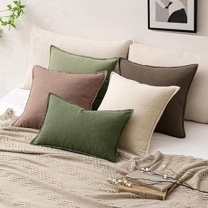 Decorative Linen Solid Throw Pillow Covers Boho Accent Farmhouse Pillows Modern Spring Home Decor for Couch Sofa Living Room Bed 20x20 Inch Set of 2,Sage Green