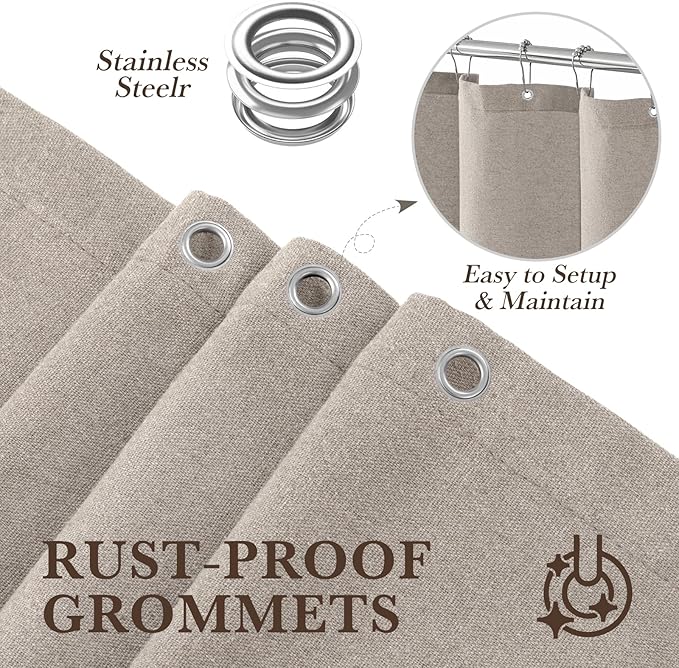 Seasonwood Small Shower Curtain Linen Shower Curtain Neutral Farmhouse Shower Curtains for Bathroom Boho Bathroom Decor with 12 Sturdy Stainless Steel Sliding Hangers(Taupe,36x72 Inches)